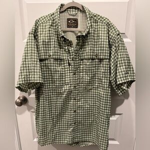 🦆 Drake Clothing Co Men's XL Short Sleeve Green Plaid Vented Fishing Shirt 🦆